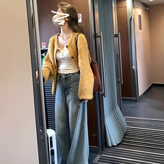 早秋慵懒风宽松黄色毛衣外套女秋冬2025新款爆款高级开衫针织上衣