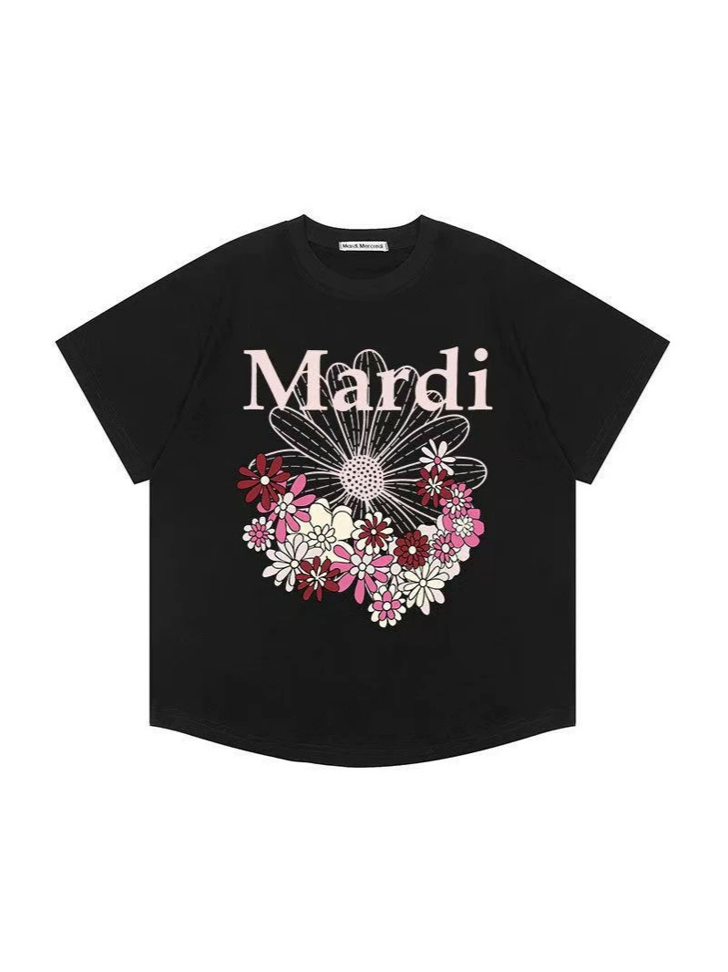 Factory In-Stock Direct Shipment Mardi Short-Sleeve Korean-Style Floral Daisy Print Round-Neck T-Shirt with Lettering