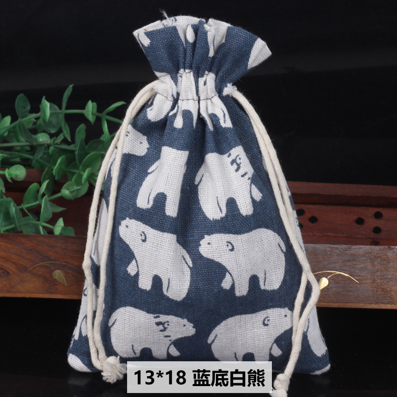 Ventas calientes de impresión de paquetes de cuerda de dibujo bolsas de impresión logotipo de lino bolsa de tela para el medio ambiente bolsa de almacenamiento de artículos 13 * 18