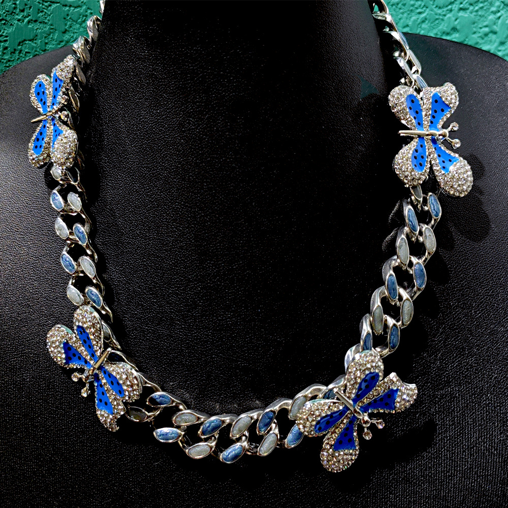 Retro Color Block Butterfly Alloy Rhinestone Enamel Womenu0027S Necklace 1 Piece