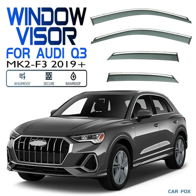 Rain shield – visor - standard-packing-without-logo-audi-q3-mk2-f3-2019-2024-pc-silver-bright-strip-window-rain-shield