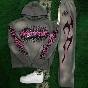 2025 foreign trade cross-border new spring new men's fashion sweater hooded flared pants suit factory outlet