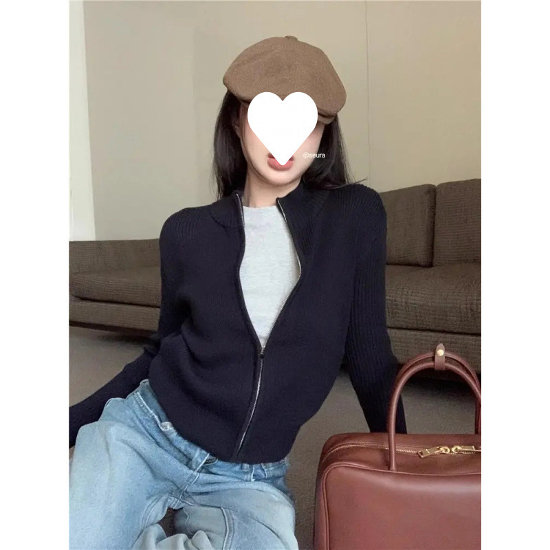 Douyin Tmall high-quality cardigan jacket for women, autumn outerwear, slim-fit inner wear, long-sleeved soft zippered knitted sweater
