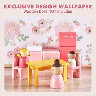 Wooden Dollhouse for Girls - 6 Rooms Wooden Dollhouse, DIY Fake Doll House with 30 Pieces Home