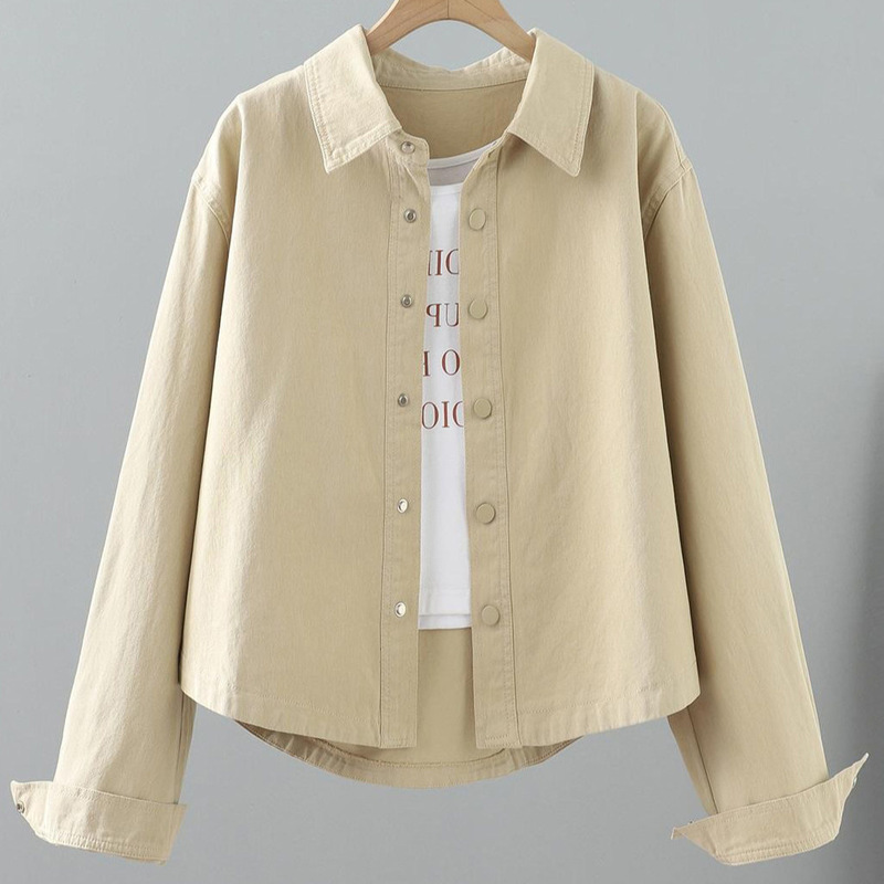 Source Factory Pure Cotton Shirt Short Jacket Women's Autumn New Korean Style Loose Versatile Workwear Jacket Top A10264