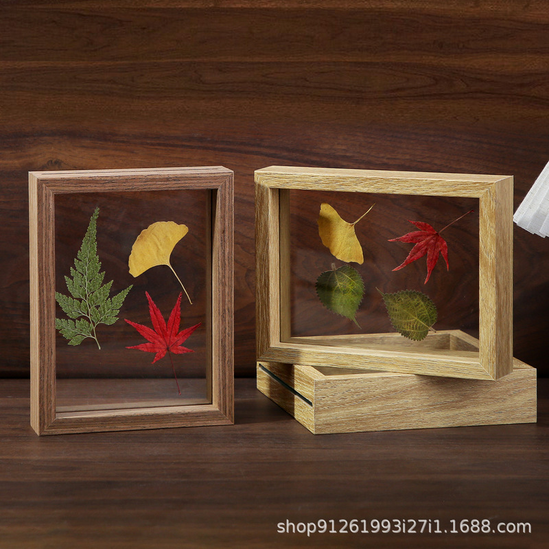 Double-Sided Transparent Glass Photo Frame Table Animal and Plant Leaf Specimen Display Frame Photo Clip Happy Word Paper-Cut Picture Frame