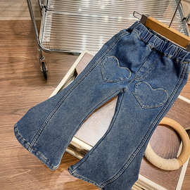 2025冬装女童牛仔喇叭裤韩版 新款女宝微弹中小童加绒牛仔裤55112