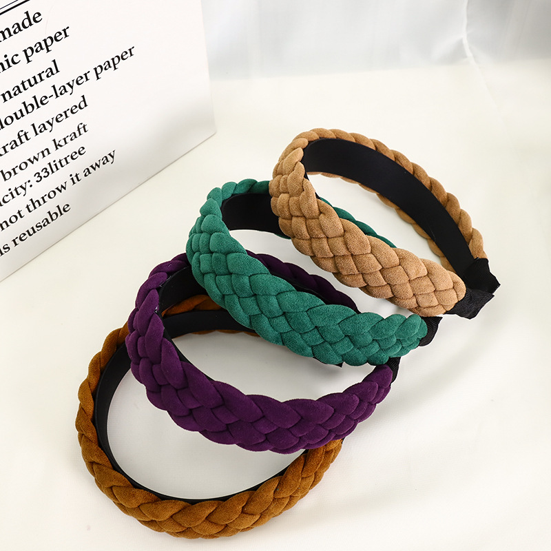 European And American New Style Solid Color Braided Wide Brim Press Hair Wash Headband Wholesale display picture 15