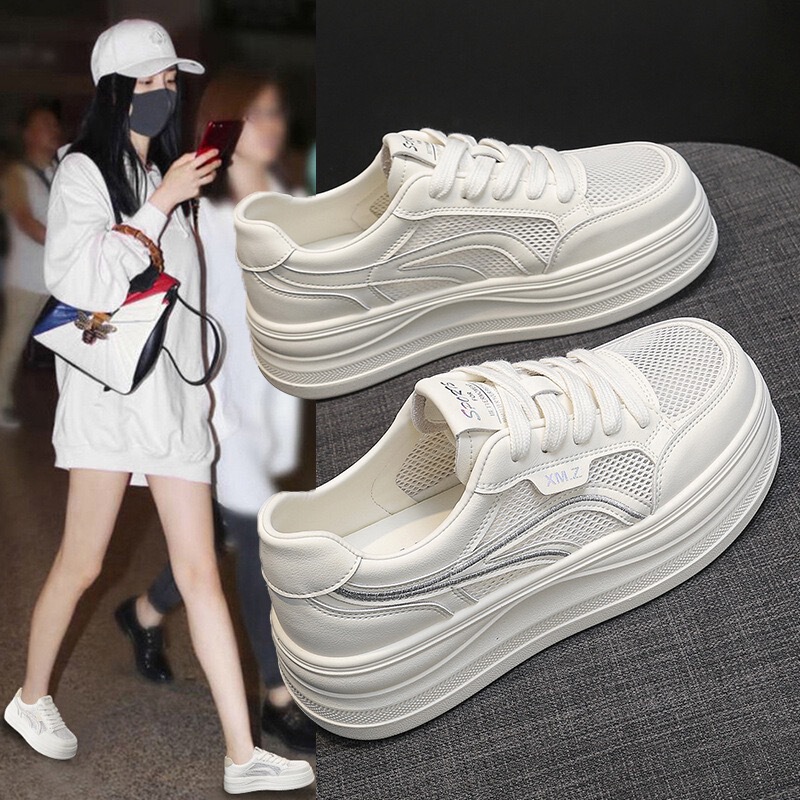 Ultra-Light Popular Breathable Mesh Sports Casual White Sneakers for Women, New Thick-Soled Sneakers for Spring/Summer 2026