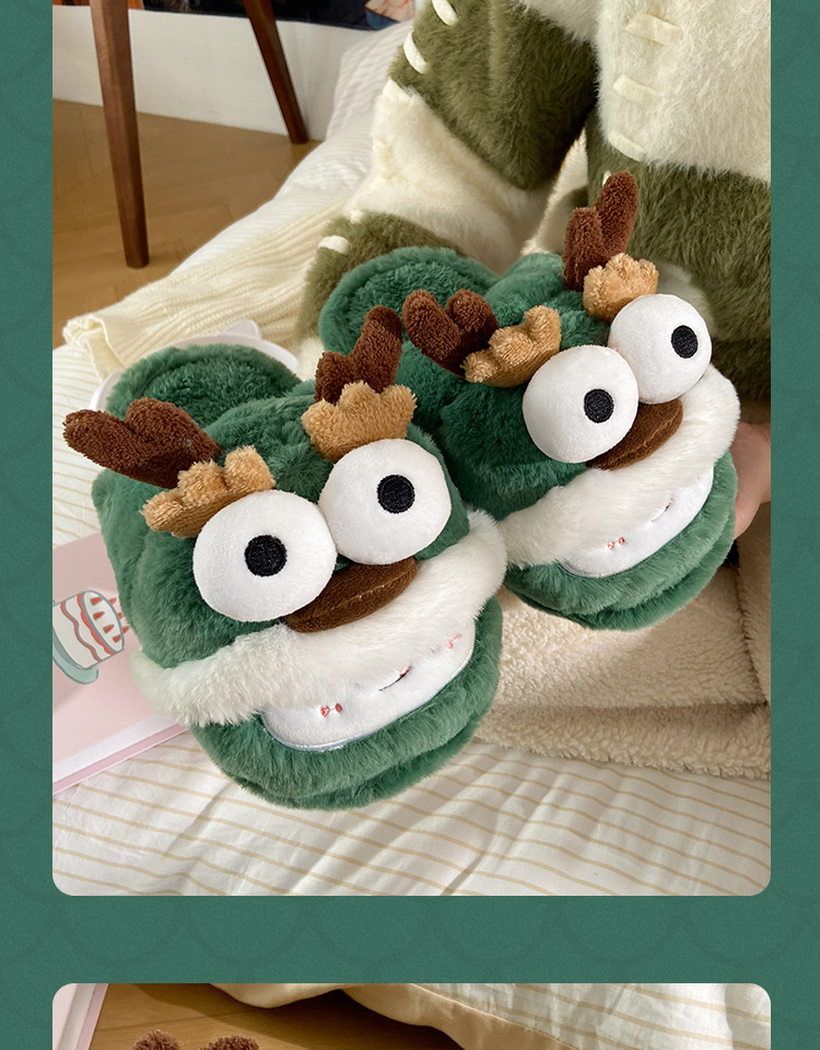 2024 neue Nette Weihnachten Elch Baumwolle Hausschuhe Frauen Winter Mode Hause Innen Boden Mops Nicht-slip Flauschigen Hausschuhe_voghion.com