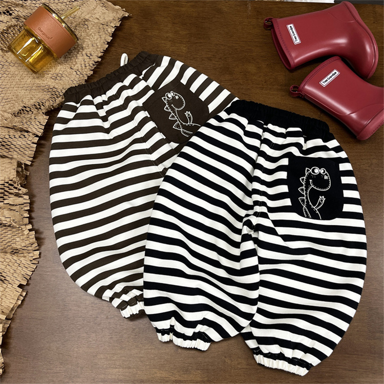 Baby children's striped casual sweatpants, boys' autumn clothing, cartoon pants, Korean version, girls' loose pants_voghion.com