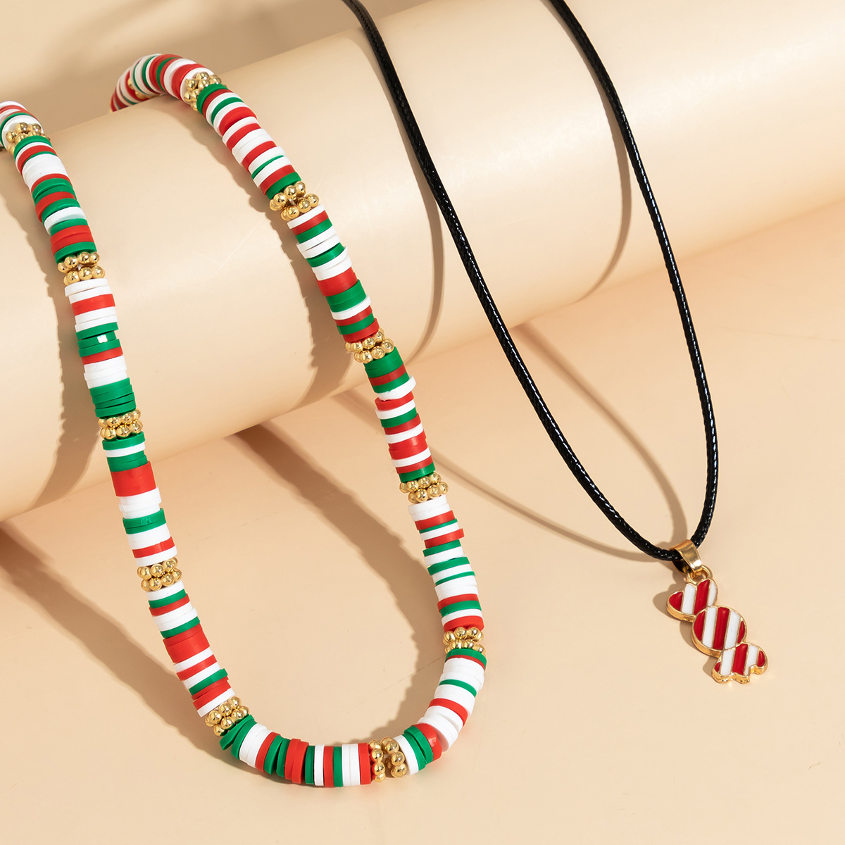 Christmas Beaded Choker Necklace With Crystal Snowman Charms_voghion.com