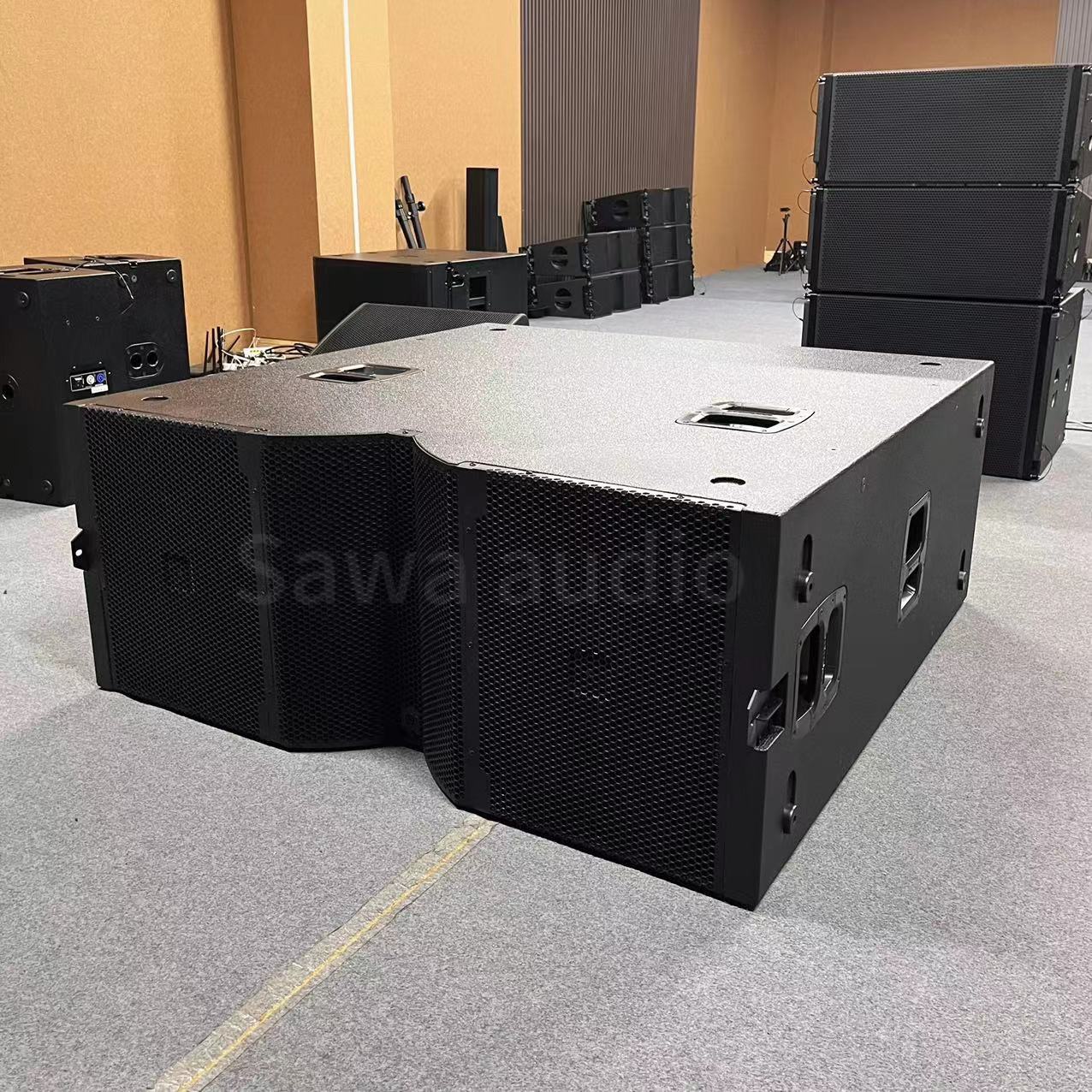 Altavoz de alta potencia con subwoofer dual de 18 pulgadas para escenarios al aire libre, sistema de sonido line array profesional para presentaciones, graves potentes, específico para escenarios