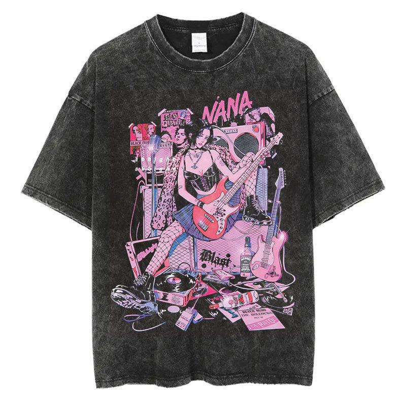 Foreign Trade Japanese Nana Independent Osaki Anime New Retro T-Shirt 2025 Harajuku Print Washed
