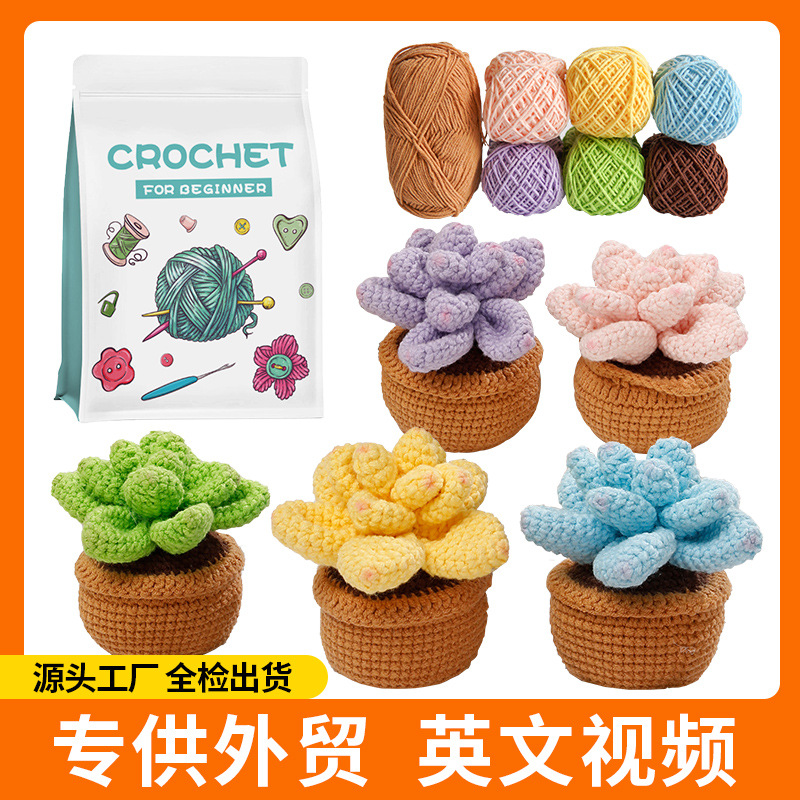 亚马逊热卖diy编织材料包多肉盆栽摆件毛线英文教程新手入门手工