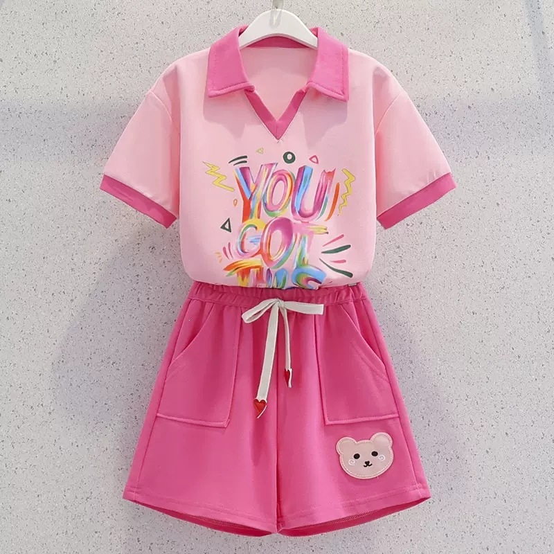 女童夏季短袖短裤运动服套装中大童时髦洋气夏款儿童韩版休闲夏装
