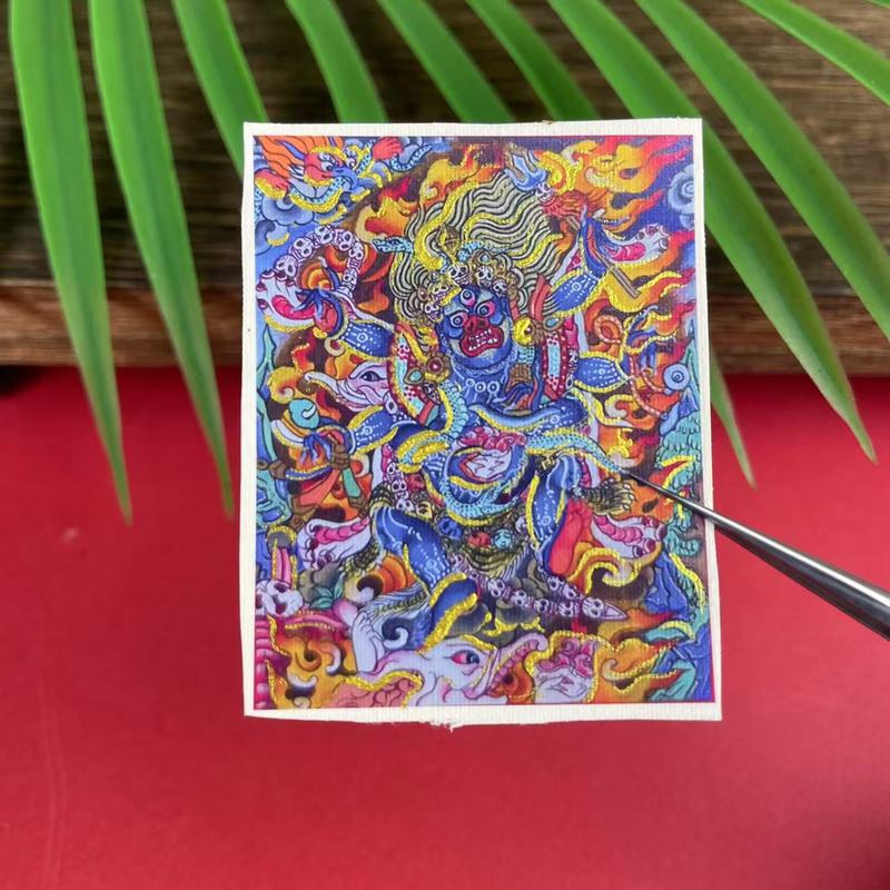 半手绘描金六臂大黑天唐卡画芯 4X5高清唐卡专用画布 可定图|undefined