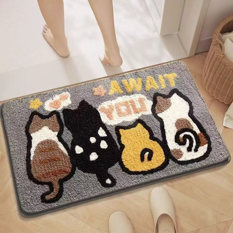 Downstream Hot Style Cute Bathroom Absorbent Floor Mats Household Cartoon Carpets Bathroom Bedroom Toilet Imitation Cashmere Foot Mats