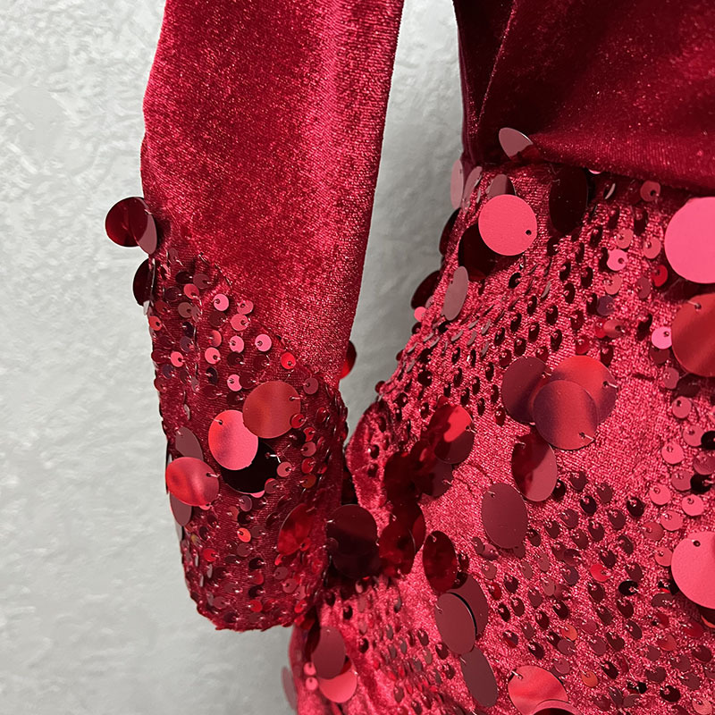 Damenbekleidung Mode schlanke Samt Pailletten Abendkleid Kleid_voghion.com