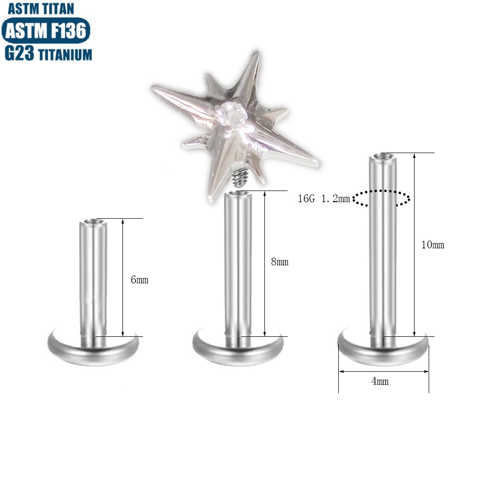 Silver pointed spike labret stud material detail