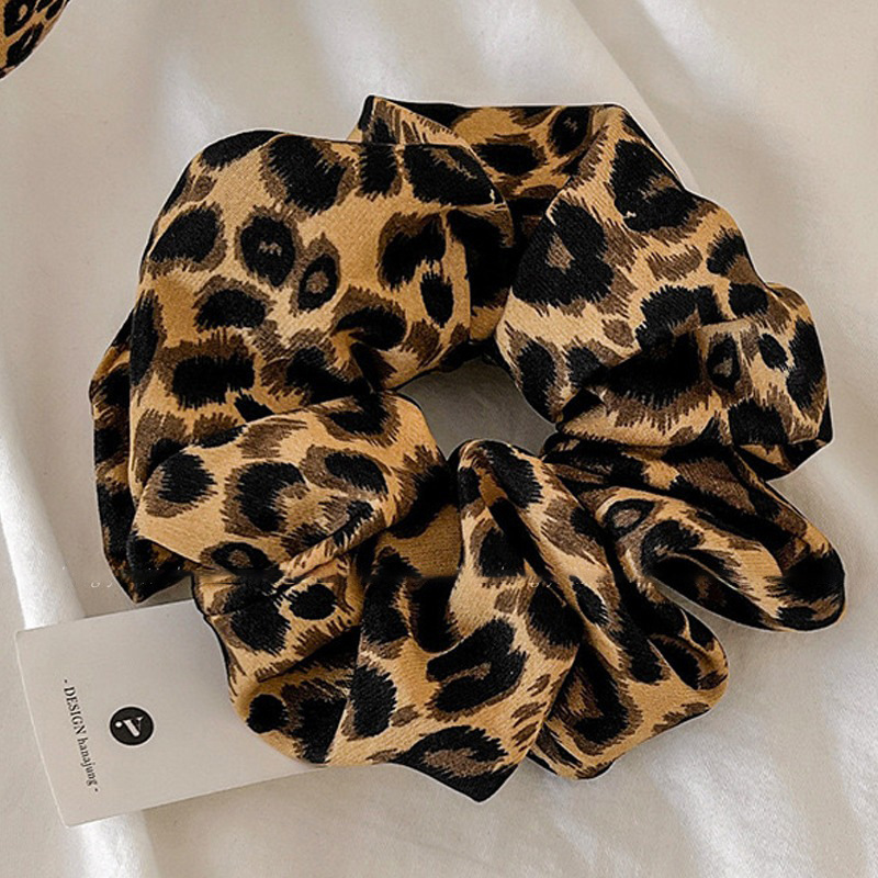 Leopardo anillo de cabello de intestino grande cuerda de cuero super grande correa de correa de cabello de alta calidad de mujer cuerda de cabello de cola de caballo de alta elasticidad y durabilidad