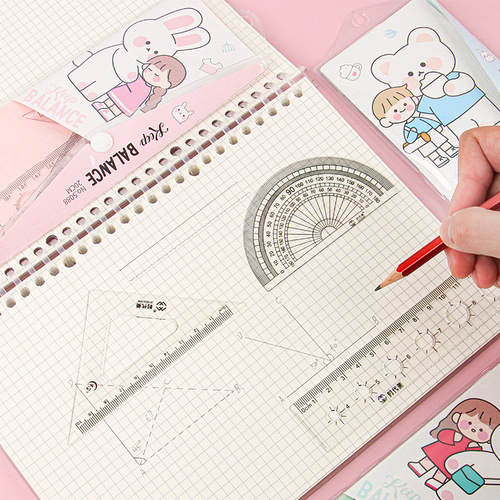Student cartoon ruler set cute children's stationery multifunctional ruler set triangle plate protractor ruler wholesale