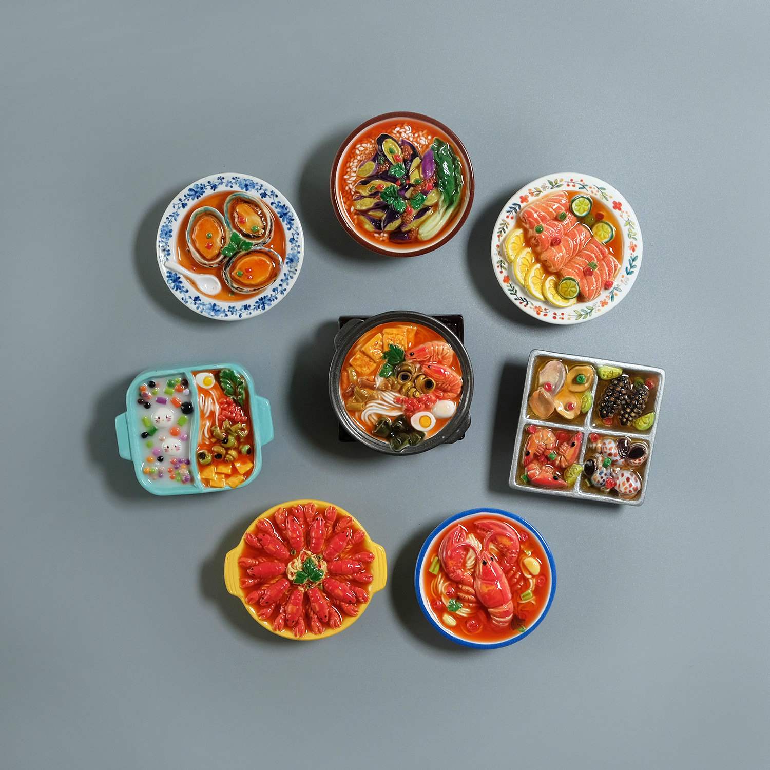 新款树脂冰箱贴仿真美食龙虾面生腌海鲜创意diy食玩磁力贴批发