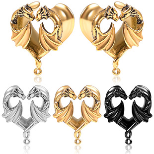 European and American fashion stainless steel ear expander love Double Dragon Head ear expander titanium steel ear piercing ear jewelry