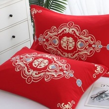 婚庆纯棉结婚枕巾一对装红色加大加厚大红纯棉纱布回礼枕巾