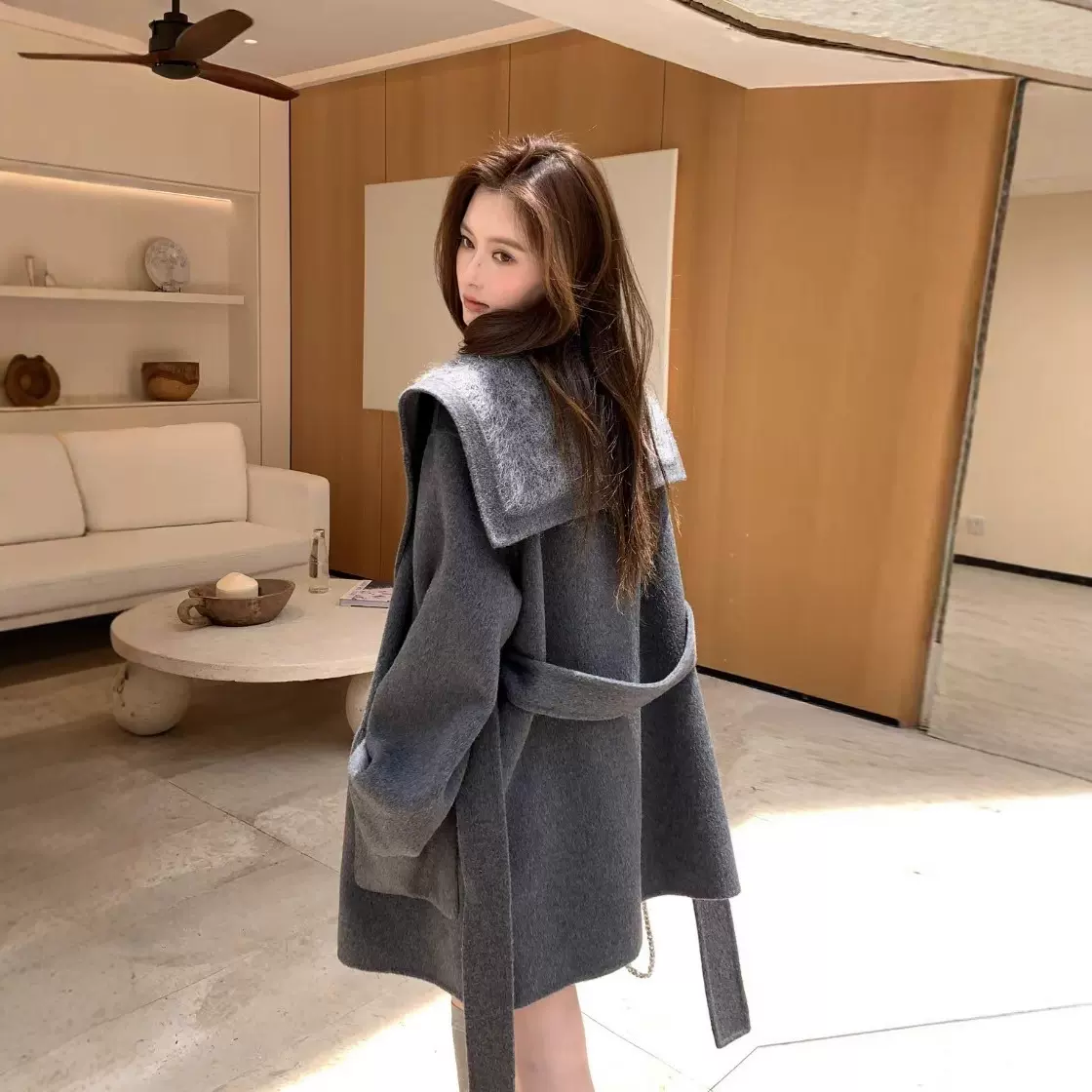 海军领韩系呢子大衣女2024秋冬新款毛呢外套高级感冬天小个子短款