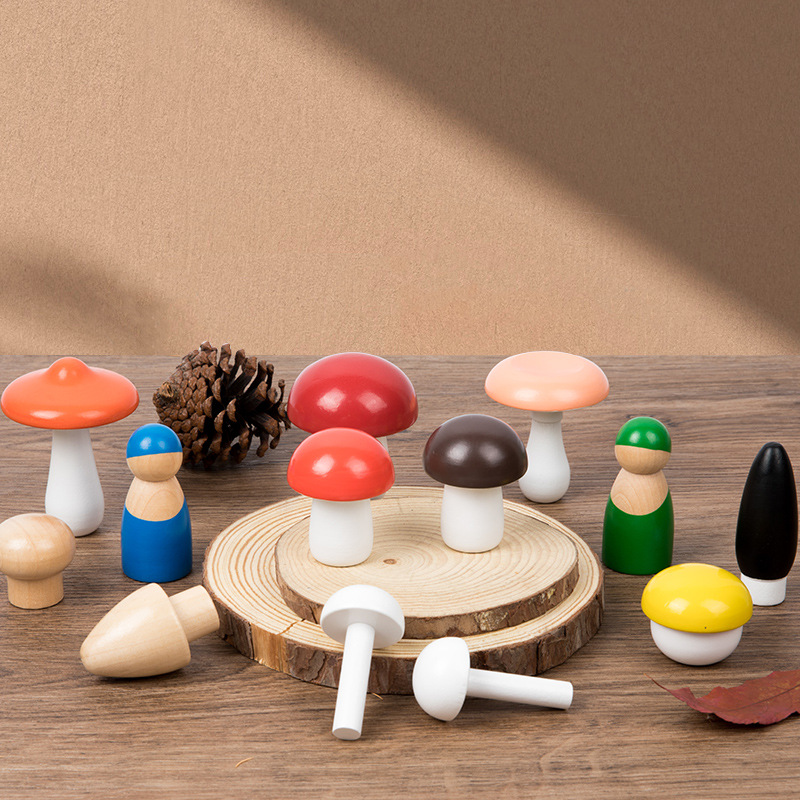 Bebé de madera transfronterizo para niños Ilustración educación temprana cognitiva coincidencia de colores simulación bosque seta recogiendo juguetes educativos