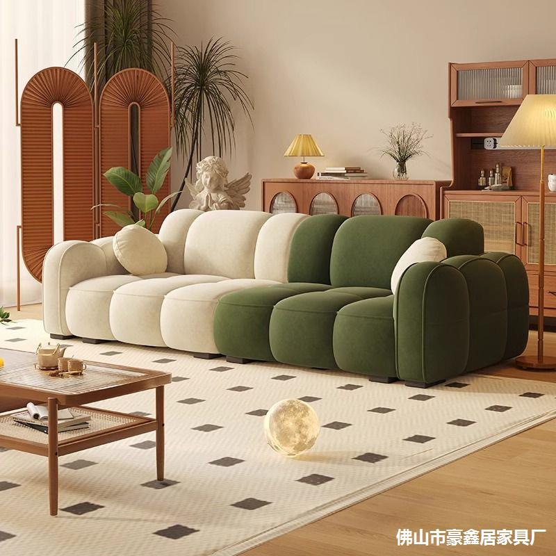 French Cream Style Piano Key Living Room Small Apartment New Straight Row Internet Celebrity Fabric Biscuit Sofa Combination Simple Wood