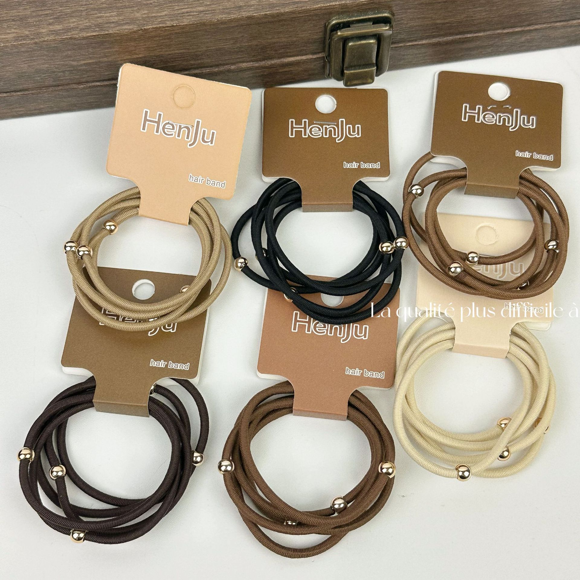 5 pezzi di corda per capelli con perline dorate, super resistente, elastica, semplice, accessorio per capelli con coda di cavallo_voghion.com