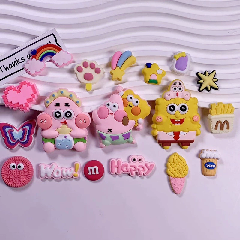 Аксессуары для украшений из мягкой резины ПВХ, декор для чехлов телефонов, милый мультяшный Губка Боб, пирог, звезда, DIY с подвеской, цветок для обуви