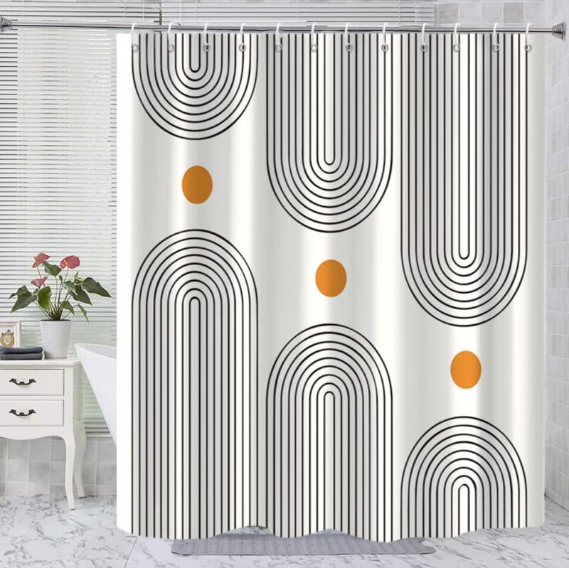 Bohemian Medieval Shower Curtain Casual Abstract Machine Washable Waterproof Fabric for Bathroom Bath with Hooks