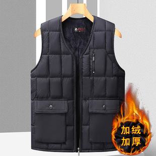Warm vest for middle-aged dad multi-pocket waistcoat cotton vest for middle-aged and elderly men autumn and winter fleece-lined thickened