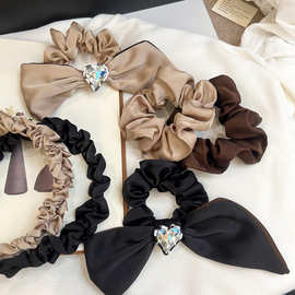 法式高级感蝴蝶结发圈女温柔气质扎发飘带头绳黑色缎面大肠圈头饰