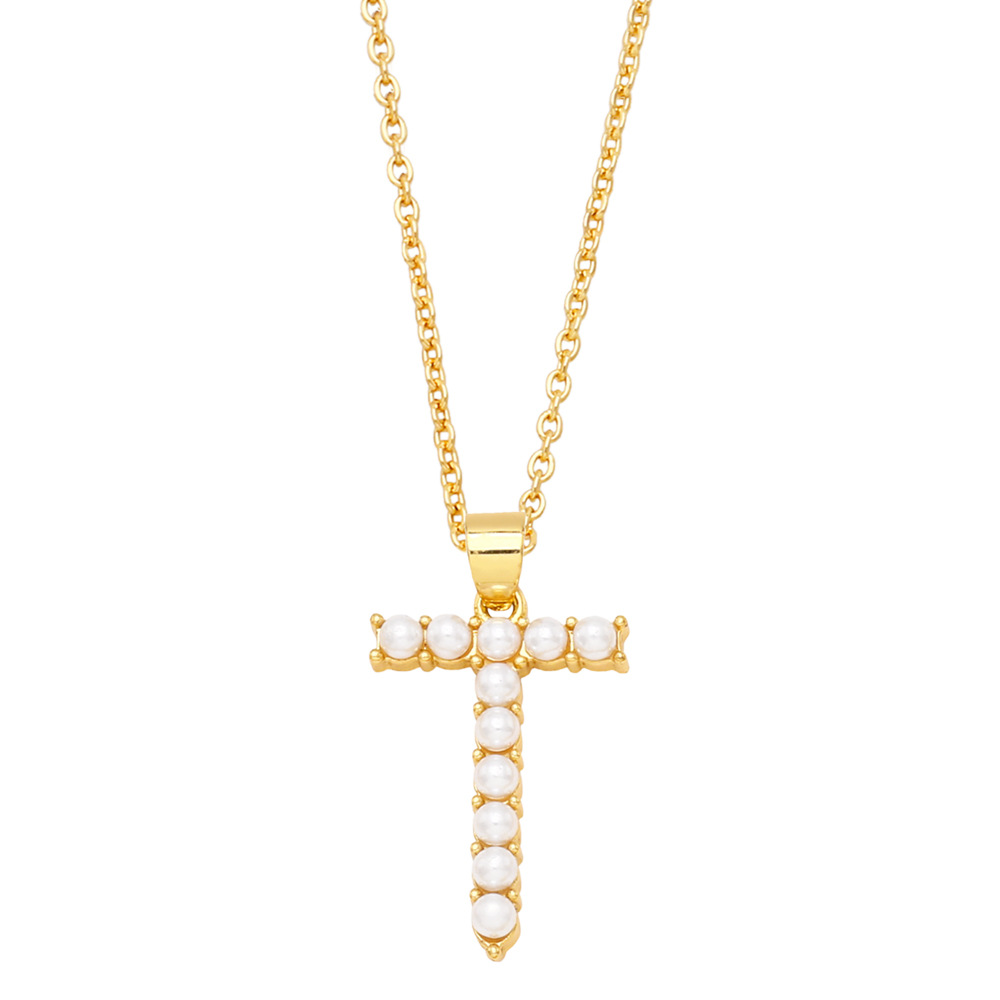 Plating Design Fashion Letter Imitation Pearl Copper Plating Pendant Necklace 1 Piece