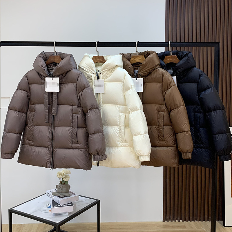 Max Simple Loose Hooded 90 White Goose Down Coat Bread Down Jacket 2024 Winter Light and Warm Mid-length Max Simple Loose Hooded 90 White Goose Down Coat Bread Down Jacket 2024 Winter Light and Warm Mid-length