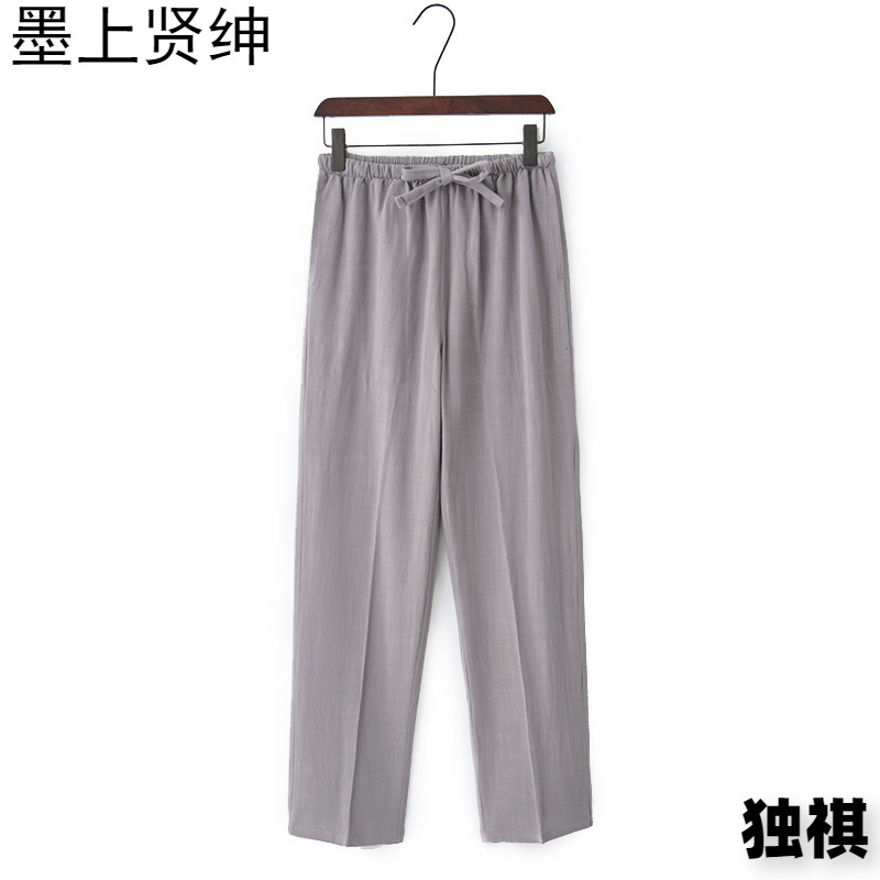 Pantalones casuales de lino de estilo chino para hombres Pantalones sueltos de gran tamaño Pantalones de lino de algodón Pantalones rectos Pantalones de Tai Chi Kung Fu Hombres