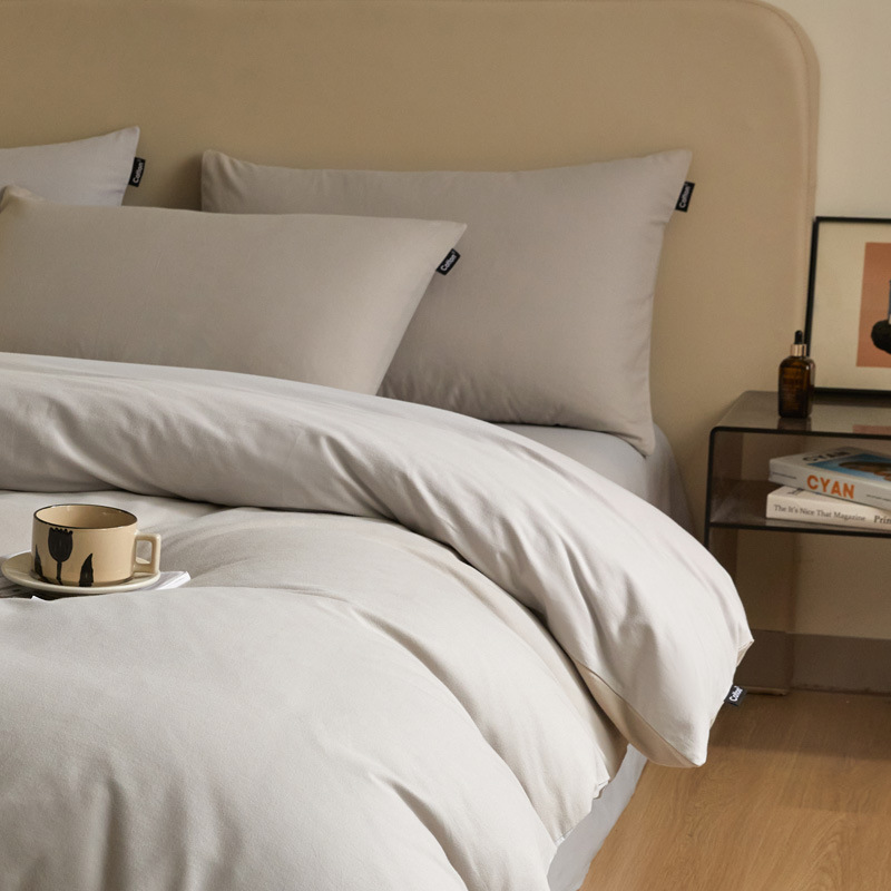 High-end nuevo algodón molido cama gaza de cuatro piezas conjunto de color sólido de doble parche de algodón puro tipo a sábanas de cama 4 suave