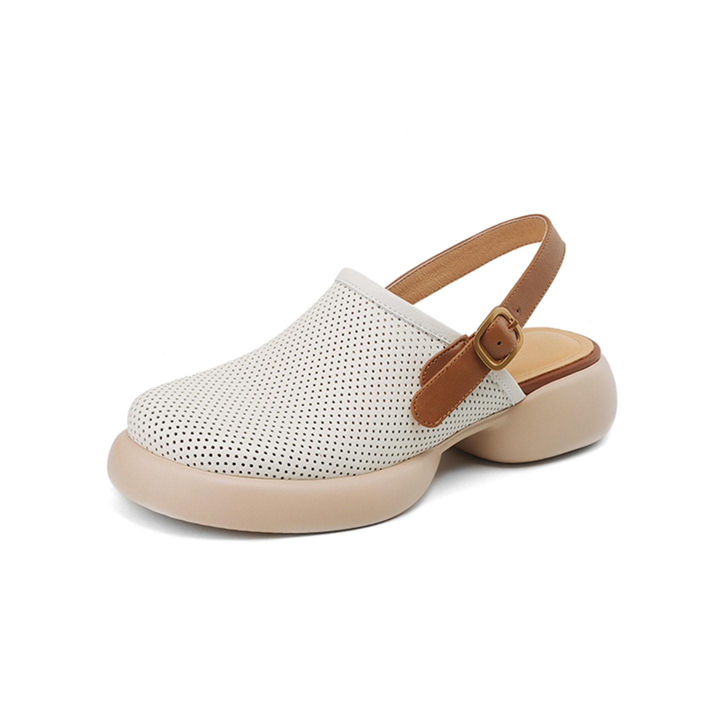 Sandal nữ đế dày mũi kín quai chữ V buộc dây phong cách thể thao — màu trắng ngà chi tiết 21