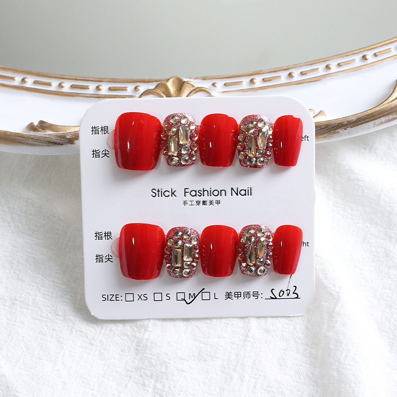 Uña de boda hecha a mano para usar uñas 2023 nuevo Año Nuevo rojo dedos pastillas de uñas de novia de Navidad parches de manicuras