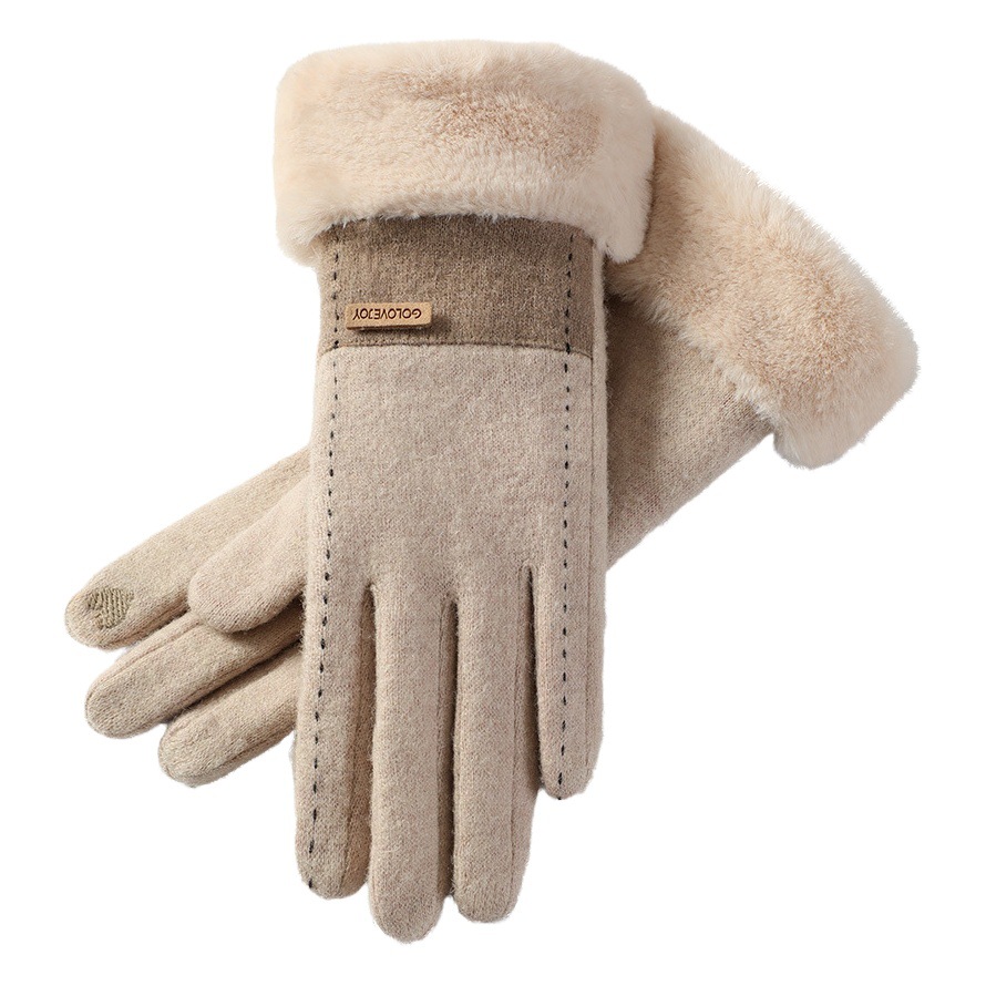 Invierno nuevos guantes de Cachemira de las mujeres al aire libre estilo Chanel forrado de lana gruesa caliente guantes a prueba de frío pantalla táctil DY50