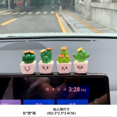 Cartoon Artificial Transparent Succulent Car ornaments - green-succulent-potted-plants-4-pack