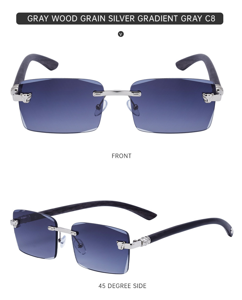 2024 Neue europäische und amerikanische rahmenlose Retro-Sonnenbrille für Herren mit Spiegelbeinen aus Holzmaserung und Sonnenbrille für Herren_voghion.com