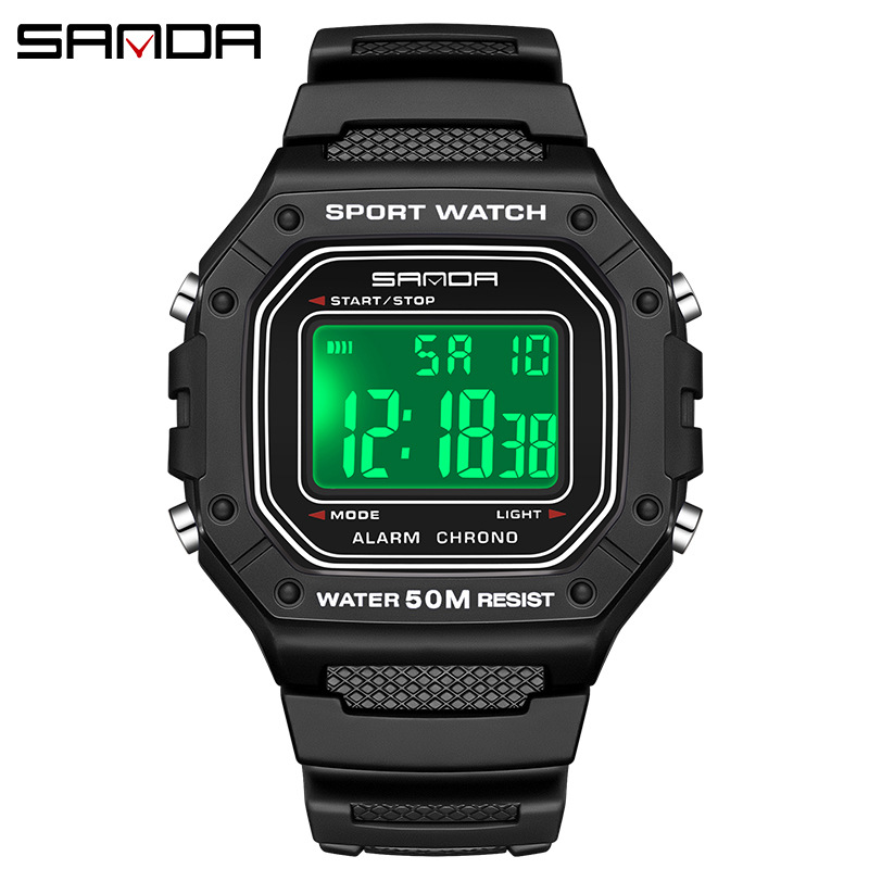 Sanda SANDA Swimming Impermeable Reloj electrónico para adolescentes Reloj despertador simple Reloj de estudiante de una sola pantalla de cubo pequeño