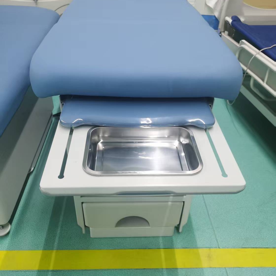 Cama de examen ginecológico americana, cama de diagnóstico hospitalario con cajón, cama de examen ginecológico con pedal, cama de diagnóstico ginecológico multifuncional image 2