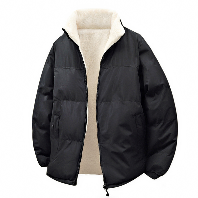 Unisex Cotton Padded Jacket Lamb Wool Winter Coat For Cold Weather_voghion.com