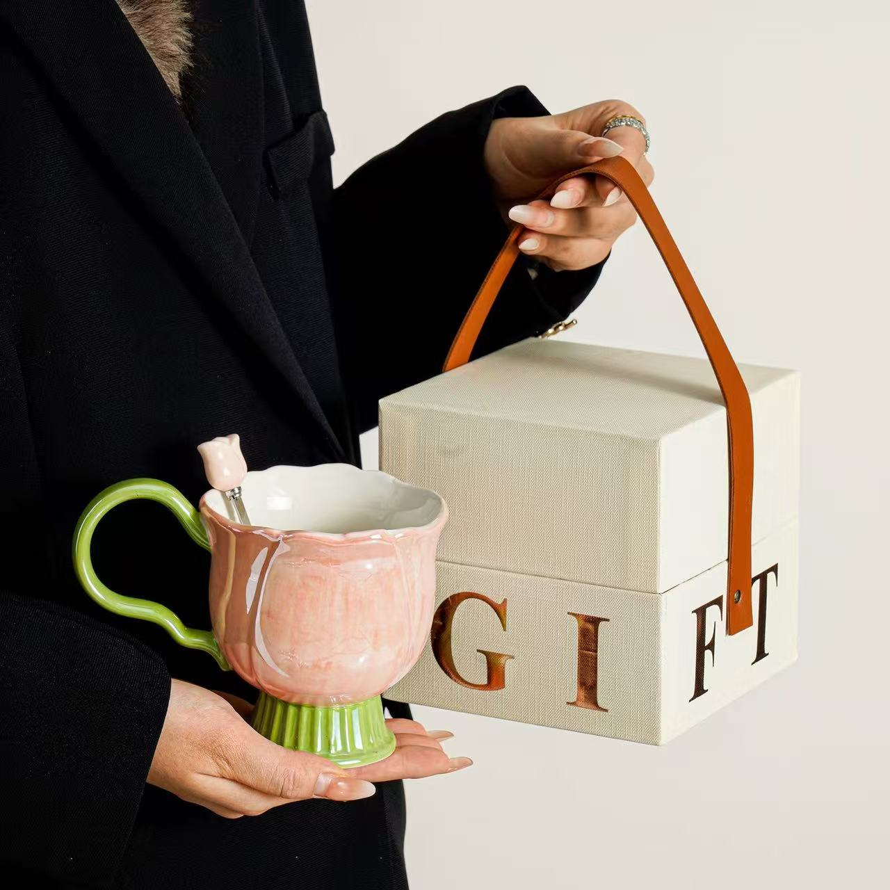 Tazas de cerámica de alto nivel, tazas de agua caseras, tazas de té de flores de oficina, regalos para chicas